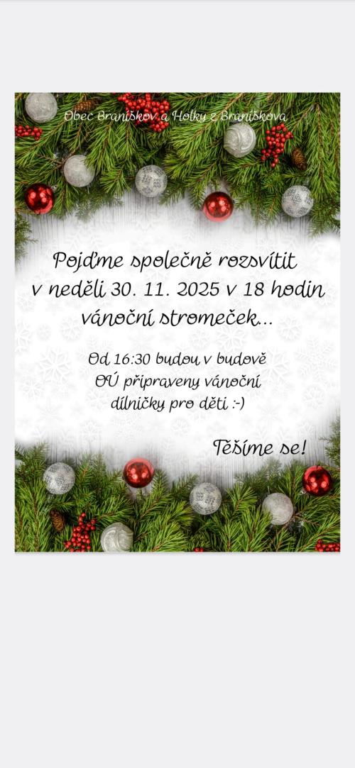Pozvánka na rozsvícení vánočního stromečku 2025