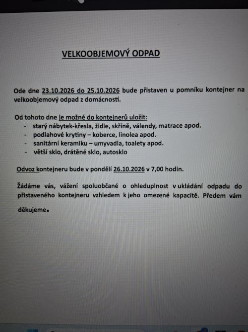 Velkoobjemový odpad 10 2026